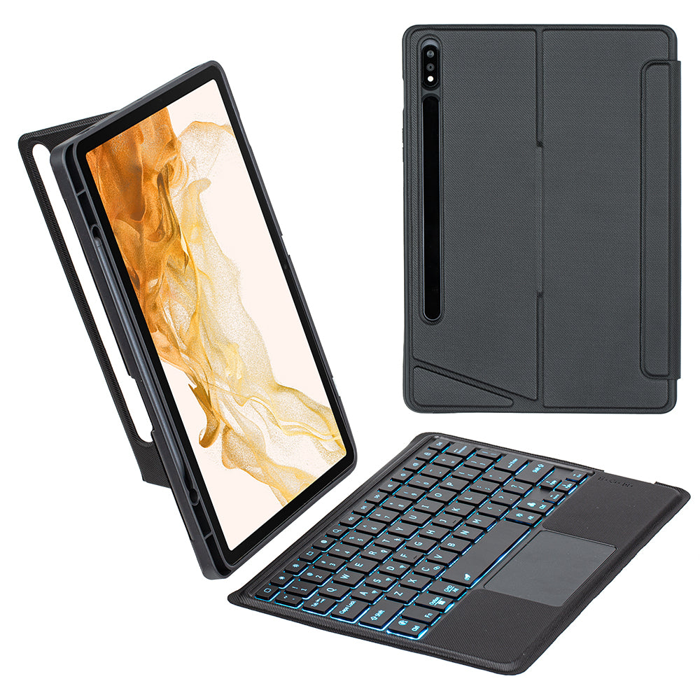 T870B-AS for Samsung Galaxy Tab S7 T870 T875 / S8 X700 X706 2 in 1 Bluetooth Keyboard Tablet Stand Case with Pen Slot / Touchpad / Backlight T870B-AS for Samsung Galaxy Tab S7 T870 T875 / S8 X700 X706 2 in 1 Bluetooth Keyboard Tablet Stand Case with Pen Slot / Touchpad / Backlight